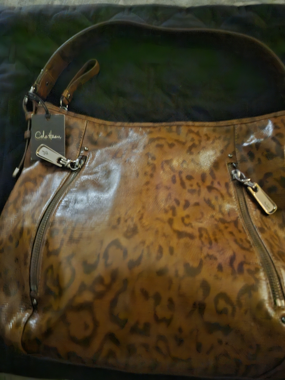 Cole Haan Leopard-Print Leather Shoulder Bag in Brown